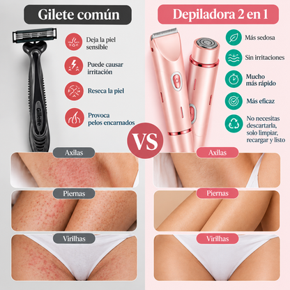 Depiladora Eléctrica para Mujer 2 en 1 Recargable – Rostro y Cuerpo